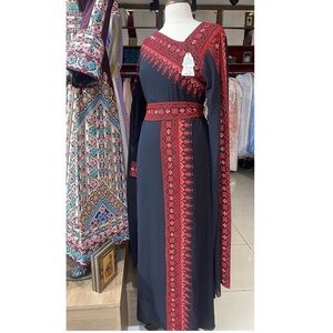 Embroidered Asymmetrical Thobe Dress with Belt – Elegant & Modern